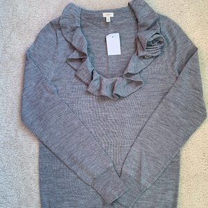 J. Crew Merino Wool Rosette Ruffle Sweater, NWT XS